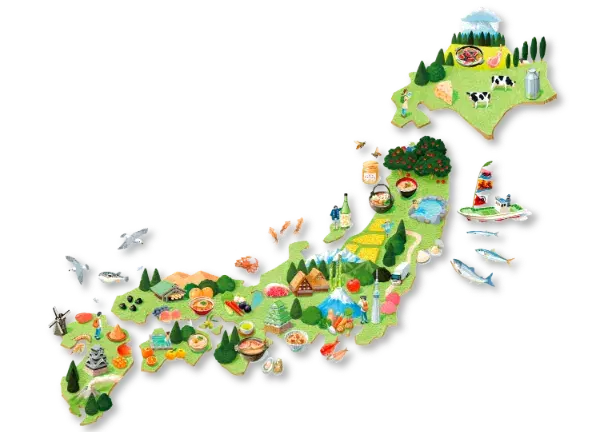 日本地図と地域特産品